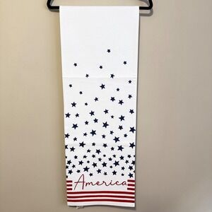 Patriotic America Stars and Stripes Cotton Table Runner White Red Blue 72"x13"